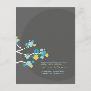 Cherry Blossoms Love Birds Wedding Reception Card