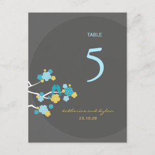 Cherry Blossoms Love Birds Wedding Table Number Postcard