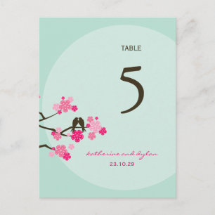 Cherry Blossoms Love Birds Wedding Table Number Postcard