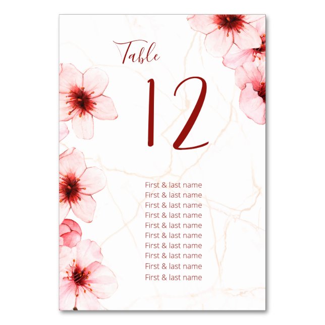 Cherry Blossoms Marble WEdding Table Number (Front)