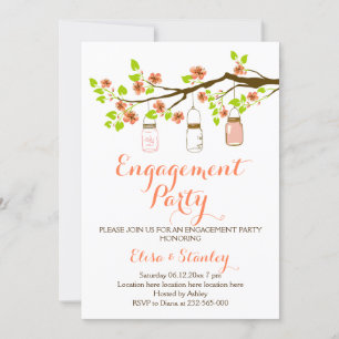 Cherry blossoms mason jar wedding engagement party invitation