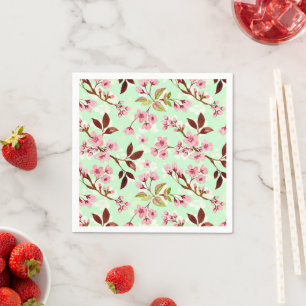 Cherry Blossoms Mint Background Napkins