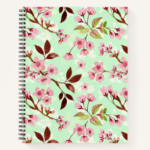 Cherry Blossoms Mint Background Notebook