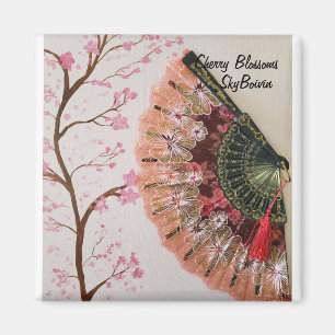 cherry blossoms mixed media art magnet