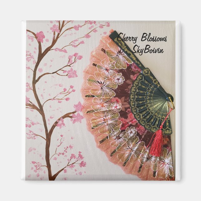 cherry blossoms mixed media art magnet (Front)