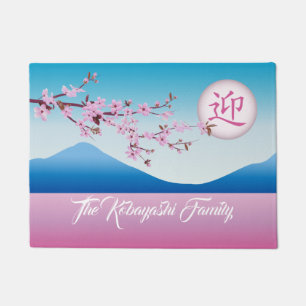 Cherry Blossoms Moon Japanese Sakura Monogram Doormat