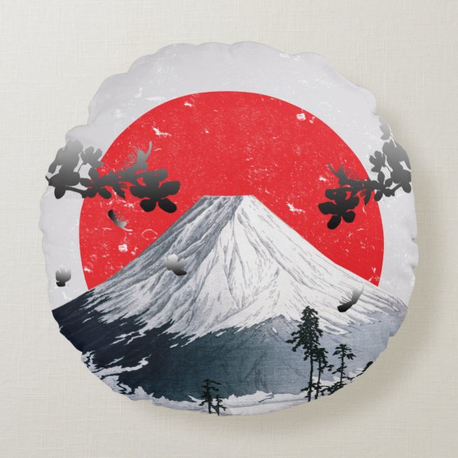 Cherry Blossoms Mount Fuji Japan Round Cushion (Front)