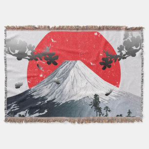 Cherry Blossoms Mount Fuji Japan Throw Blanket