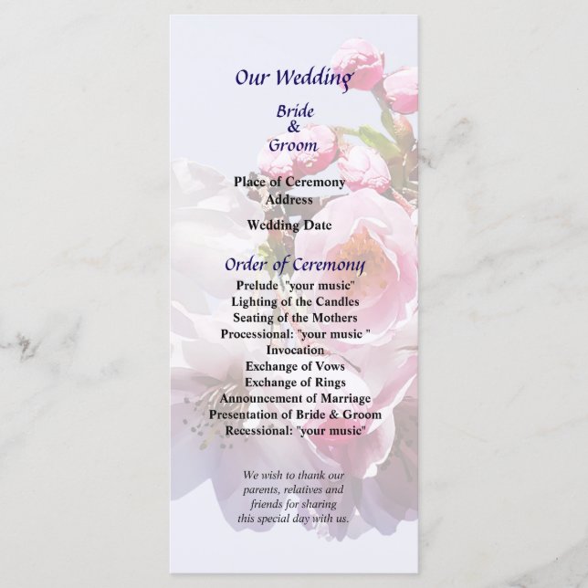 Cherry Blossoms on a Branch Wedding Program (Front)