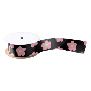 Cherry Blossoms on Black Satin Ribbon
