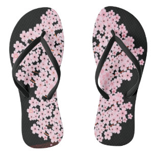 Cherry Blossoms on Black Thongs