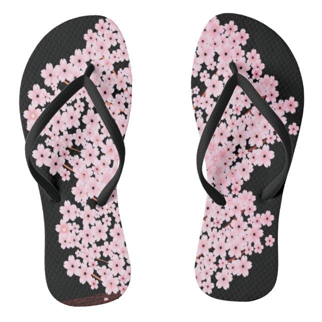 Cherry Blossoms on Black  Thongs (Footbed)