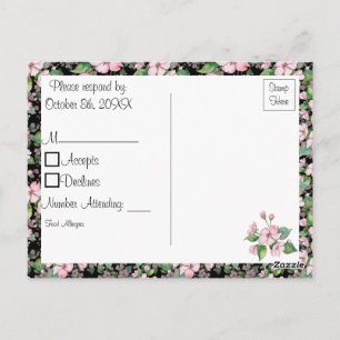 Cherry Blossoms on Black Wedding RSVP Postcard