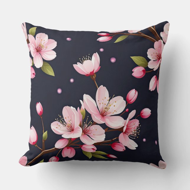 Cherry Blossoms on Blue Cushion (Front)