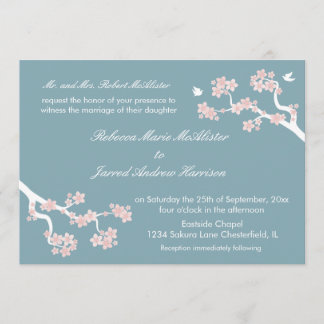 Cherry Blossoms on blue Landscape Invite