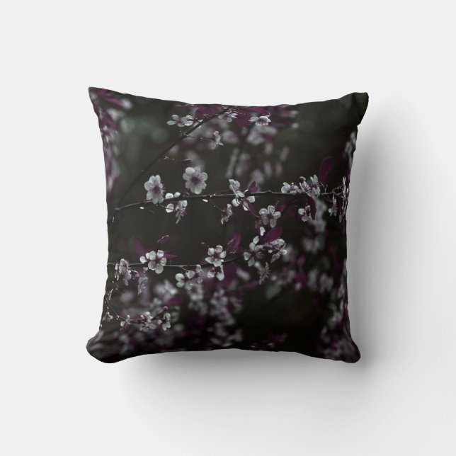 Cherry Blossoms on Dark Plum Cushion (Front)