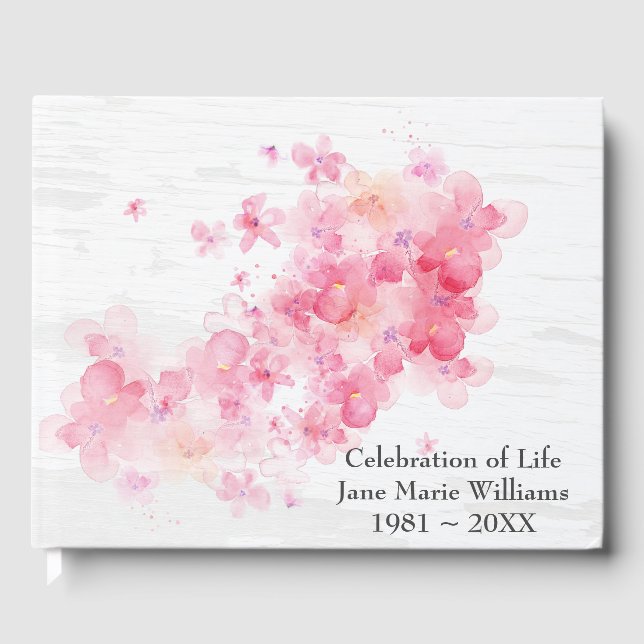 Cherry Blossoms On Faded Paint Texture Guest Book (Front)