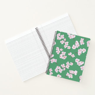 Cherry Blossoms on Green Notebook