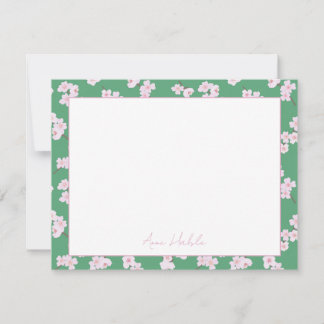Cherry Blossoms on Green Personalised Note Card
