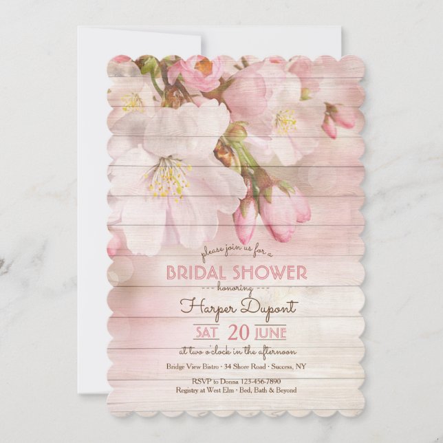 Cherry Blossoms on Wood Invitation (Front)