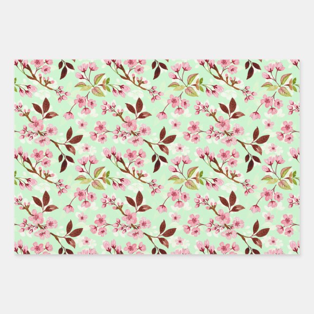 Cherry Blossoms Pattern Wrapping Paper Sheet (Front)