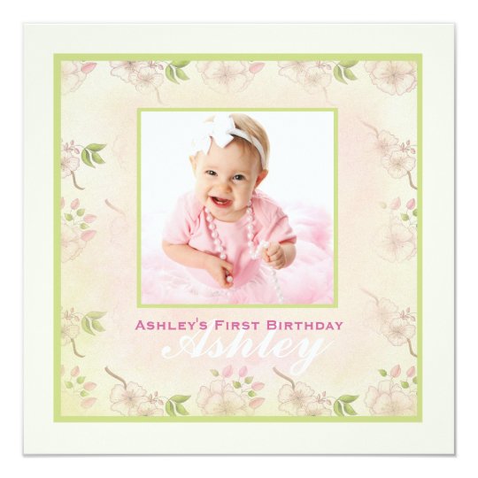 Cherry Blossoms - Photo Birthday Party Invitation