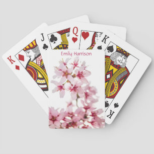 Cherry Blossoms Pink and White Name Playing Cards