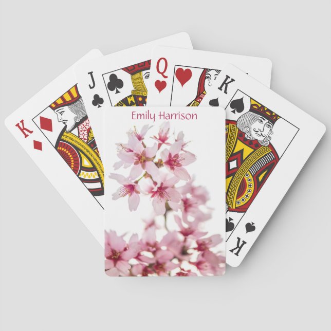 Cherry Blossoms Pink and White Name Playing Cards (Back)