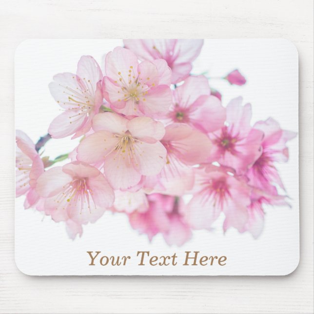 Cherry Blossoms Pink and White Personalised Mouse Pad (Front)