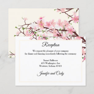 Cherry Blossoms Pink Beige Wedding Reception Enclosure Card