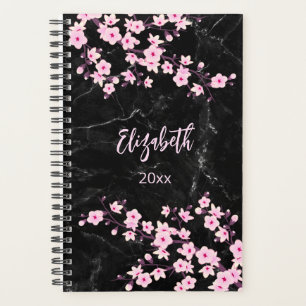Cherry Blossoms Pink Black Custom Planner