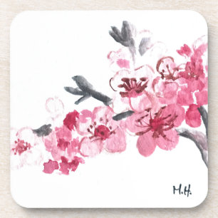 Cherry blossoms pink flowers coaster