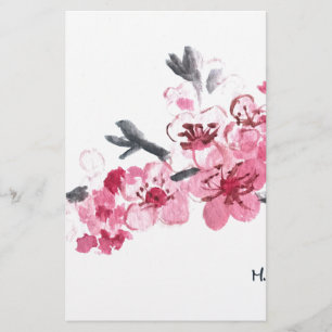Cherry blossoms pink flowers stationery