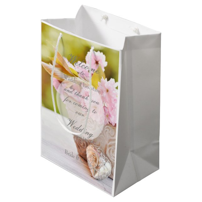 Cherry Blossoms-Pink Flowers Wedding Medium Gift Bag (Front Angled)