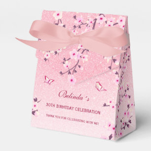 Cherry Blossoms Pink Glitter Thank You Birthday  Favour Box