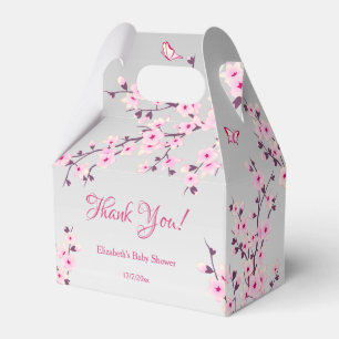 Cherry Blossoms Pink Gray   Baby Shower Thank You Favour Box