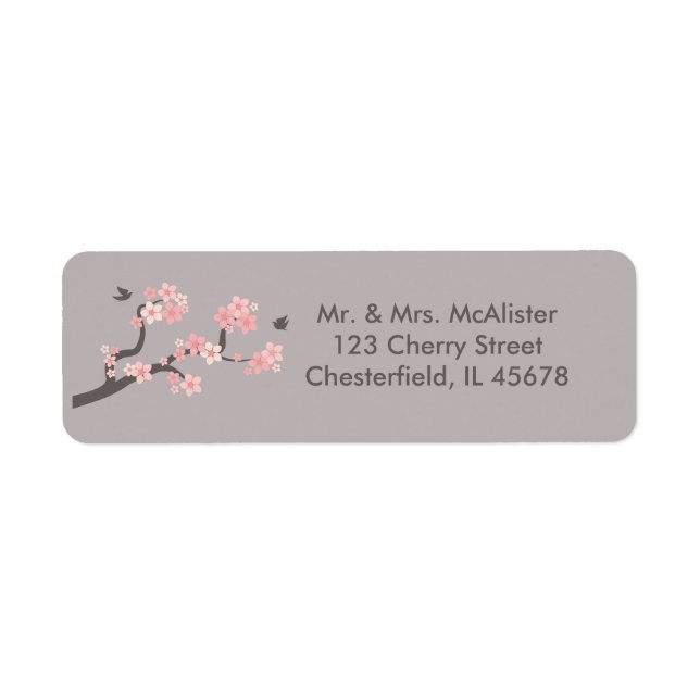 Cherry Blossoms pink/grey address label Return Address Label (Front)