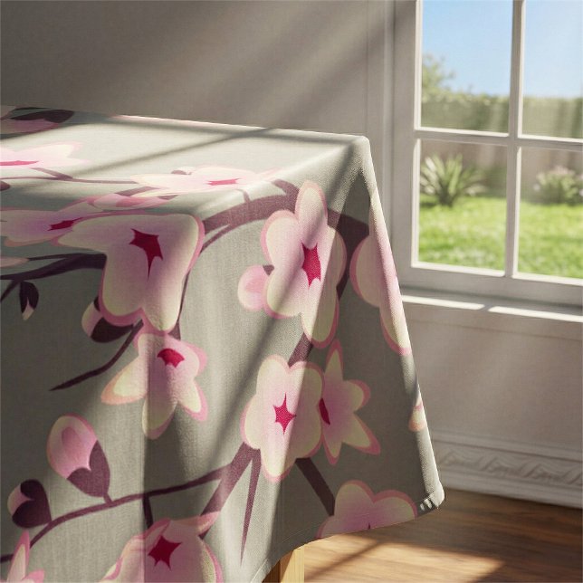 Cherry Blossoms Pink Grey  Asia Floral Tablecloth (Creator Uploaded)