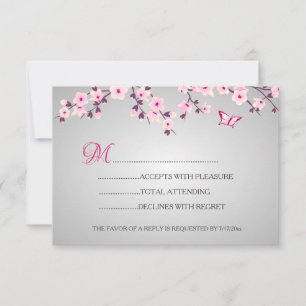 Cherry Blossoms  Pink Grey Baby Shower RSVP Card