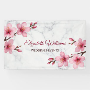 Cherry Blossoms Pink Grey Marble Banner