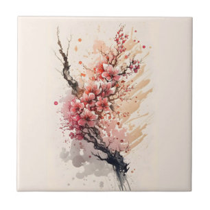 Cherry Blossoms Pink Red Floral Kitchen Bathroom  Ceramic Tile