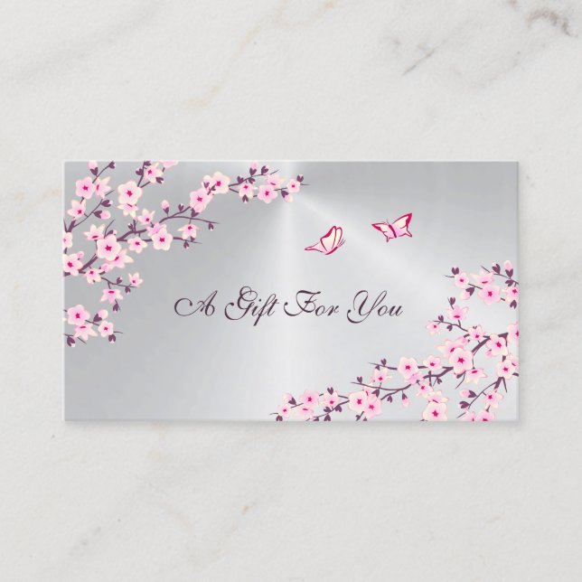 Cherry Blossoms Pink Silver  Business Card (Front)