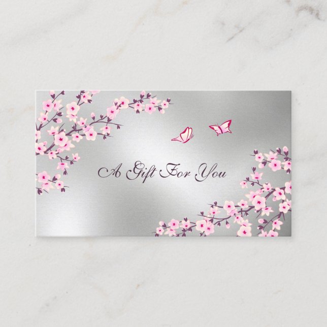 Cherry Blossoms Pink Silver  Business Card (Front)