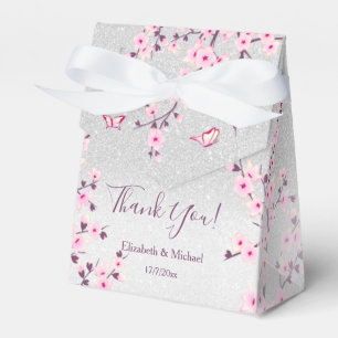 Cherry Blossoms Pink Silver Glitter Custom Wedding Favour Box