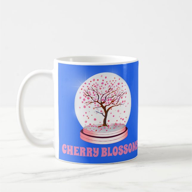 Cherry Blossoms Pink Snow Globe Coffee Mug (Left)