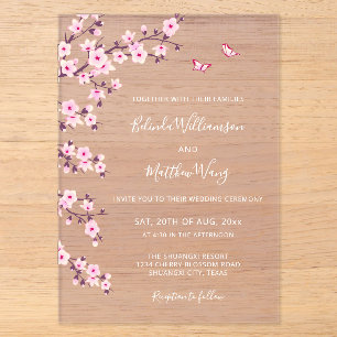 Cherry Blossoms Pink Transparent Wedding Acrylic Invitations