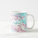 Cherry Blossoms Pink Turquoise Monogram Mug<br><div class="desc">cherry blossoms floral flowers sakura stylish trendy modern unique asian japan japanese pretty nature  decorative girly digital design monogram name personalise pink turquoise bokeh flowers oriental home decor.</div>
