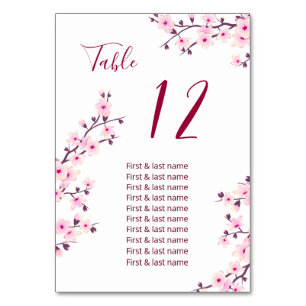 Cherry Blossoms Pink Wedding Guest Names  Table Number