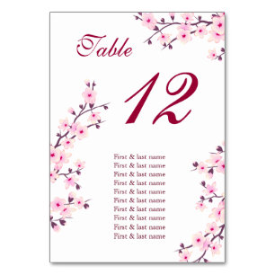 Cherry Blossoms Pink Wedding Guest Names  Table Number