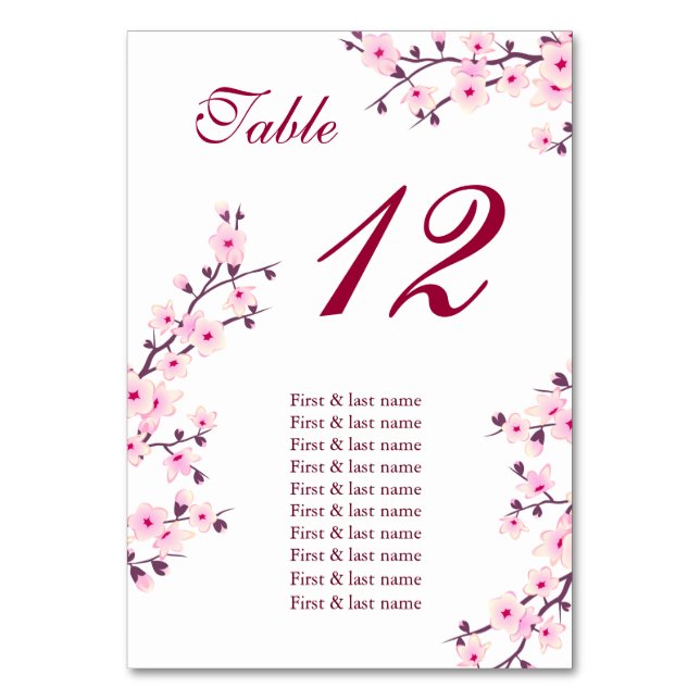 Cherry Blossoms Pink Wedding Guest Names  Table Number (Front)
